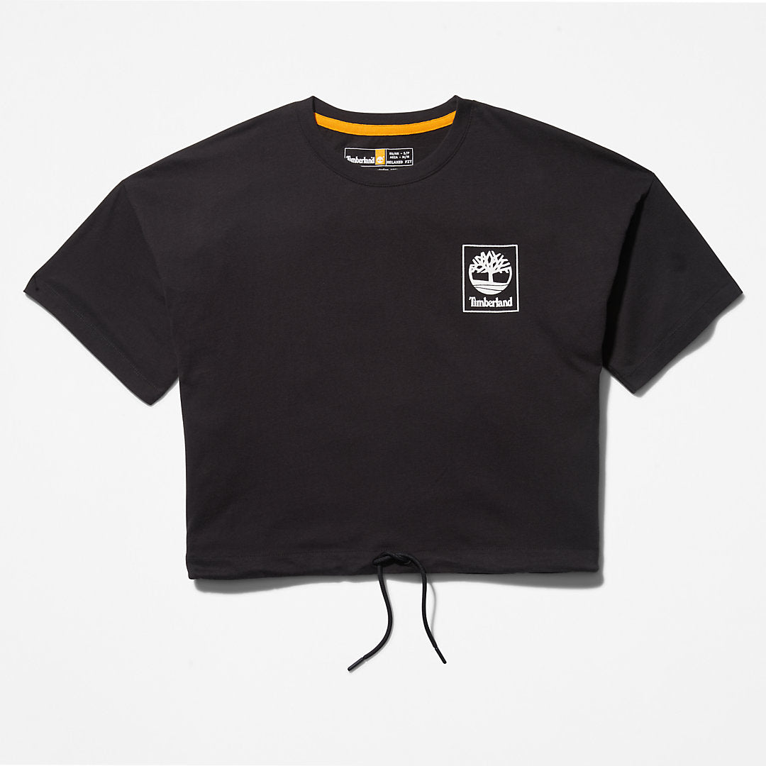 Womens Timberland Cropped T-Shirt with Drawstring Hem for Women in Black