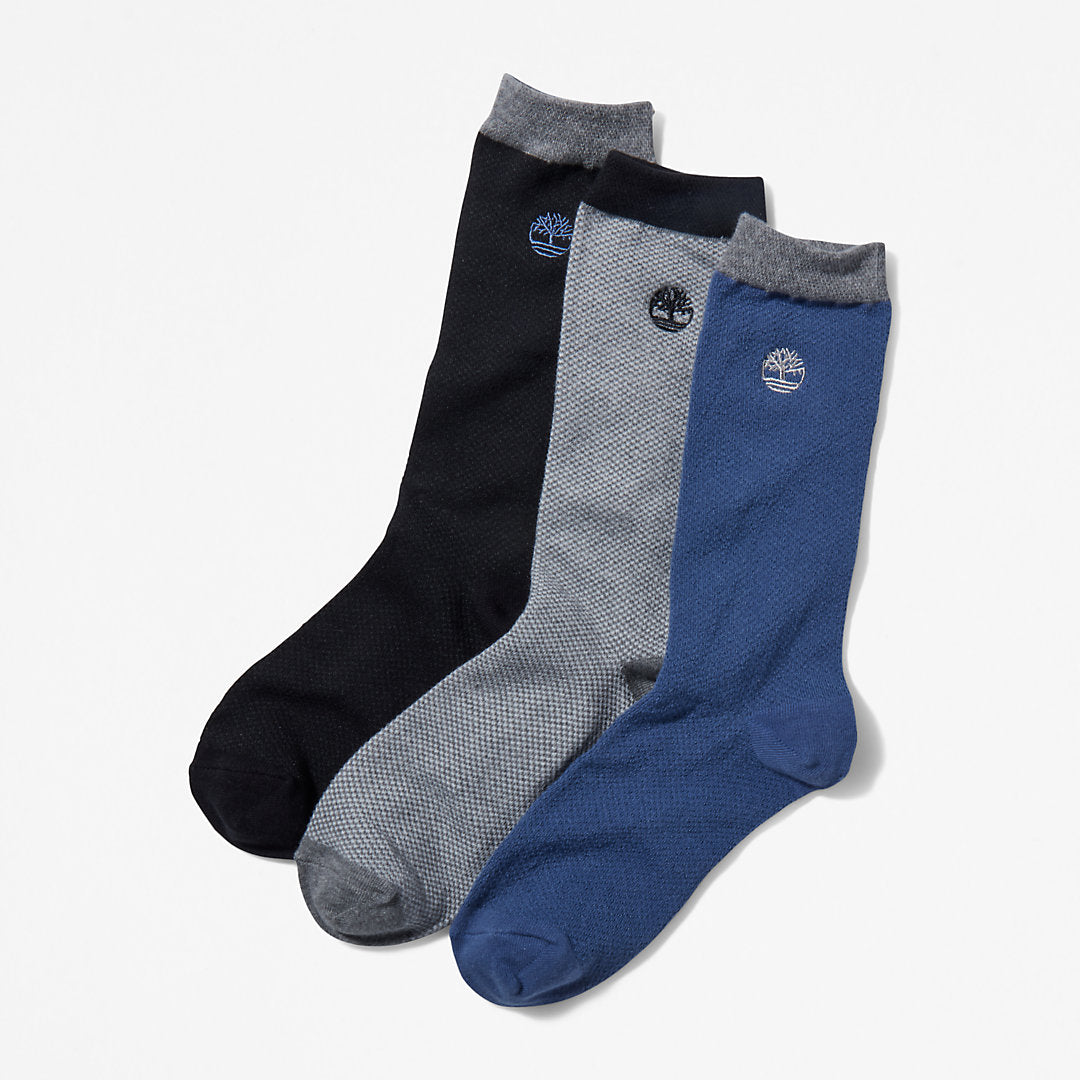 Mens Timberland Three Pair Pique Crew Socks for Men in Black