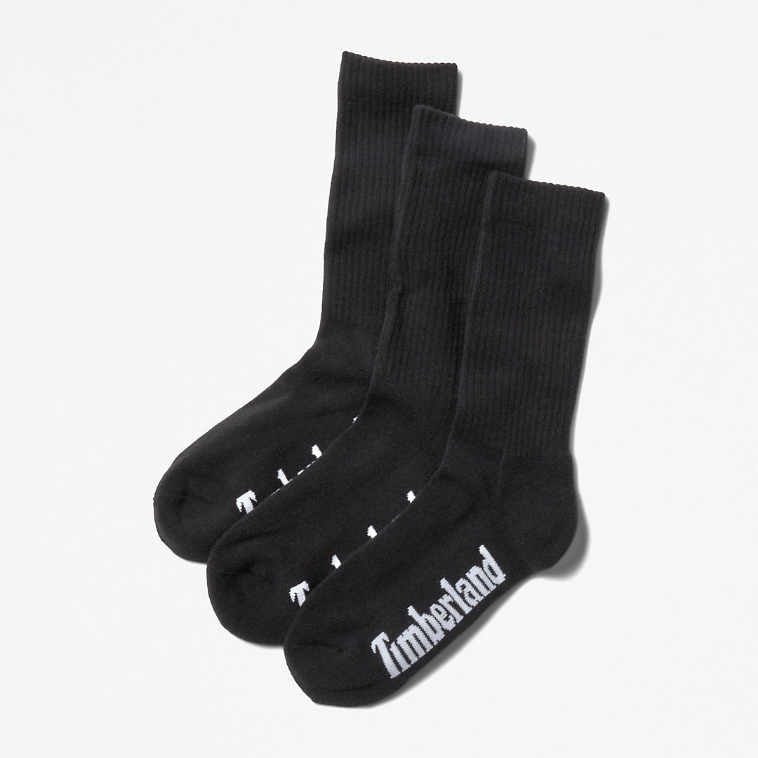 Mens Timberland Stratham 3-Pack Crew Sport Socks for Men in Black