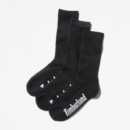 Mens Timberland Stratham 3-Pack Crew Sport Socks for Men in Black