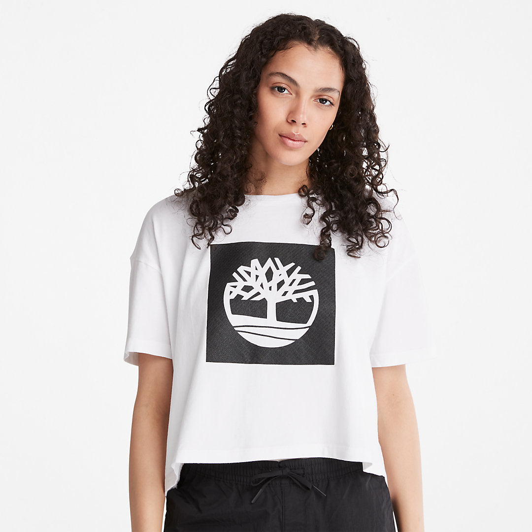 Womens Timberland Cropped Logo T-Shirt for Women in White