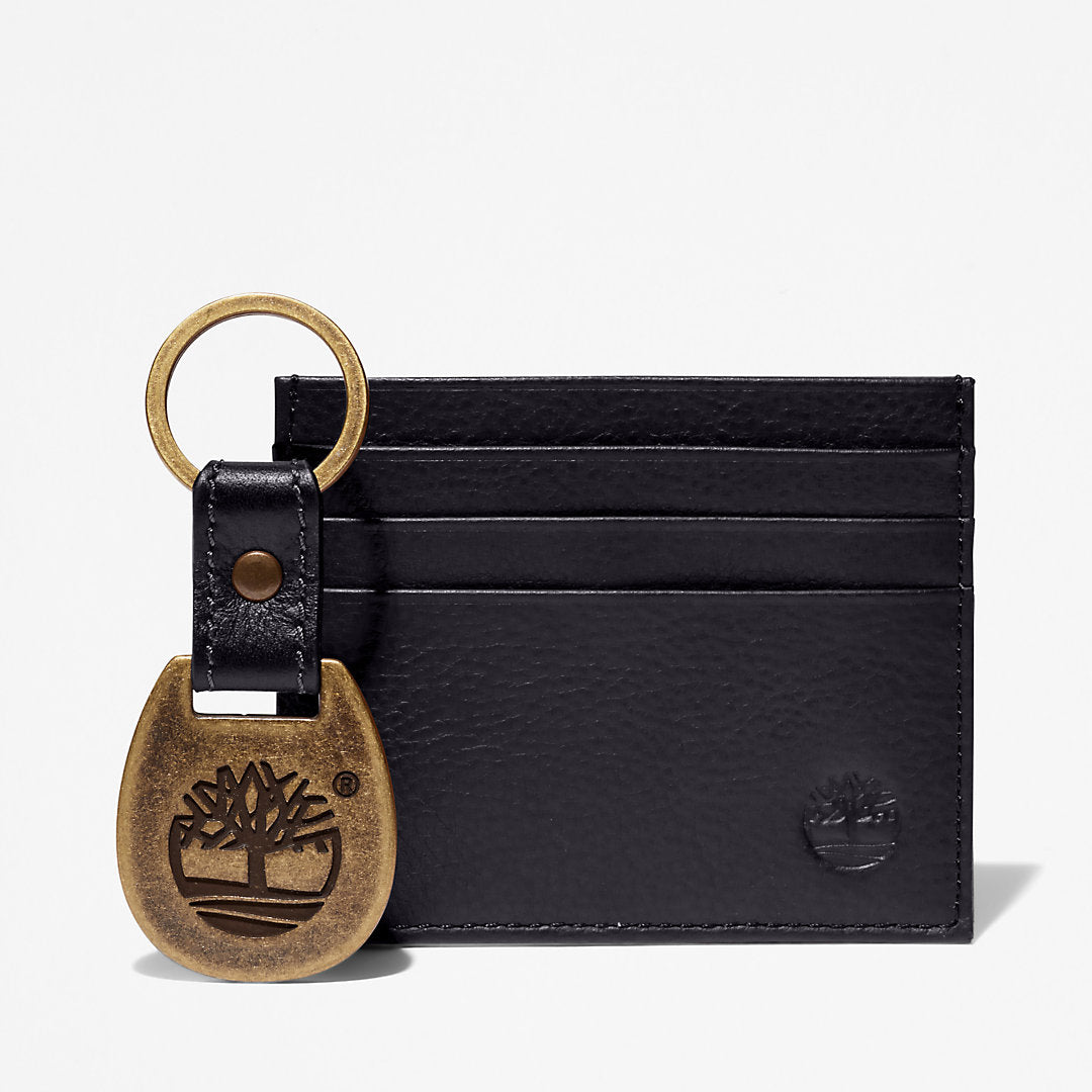 Mens Timberland Leather Card Holder & Keyring Gift Set in Black