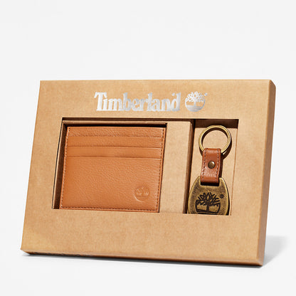 Mens Timberland Leather Card Holder & Keyring Gift Set in Brown