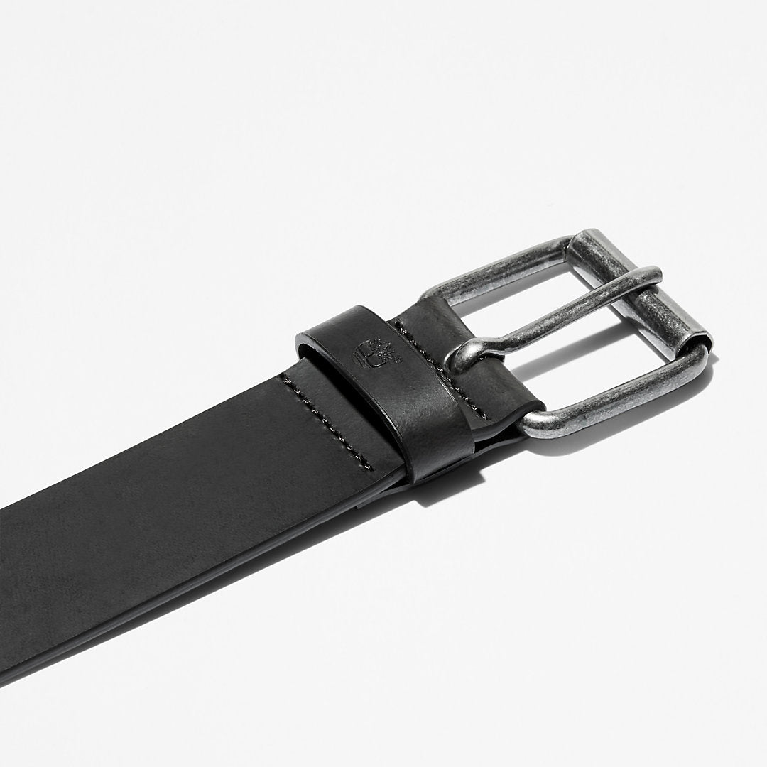 Mens Timberland Leather Belt with Antique-Finish Buckle for Men in Black