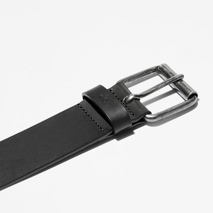 Mens Timberland Leather Belt with Antique-Finish Buckle for Men in Black