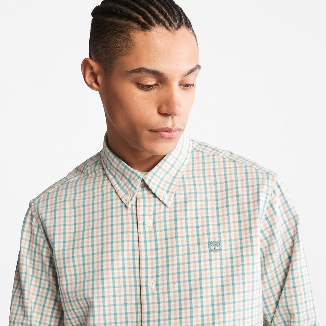Mens Timberland Seersucker Gingham Shirt for Men in Pink