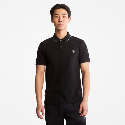Mens Timberland Millers River Print-Collar Polo Shirt for Men in Black