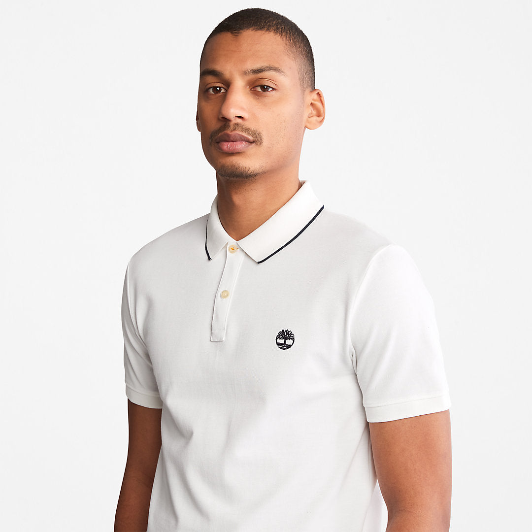 Mens Timberland Millers River Print-Collar Polo Shirt for Men in White