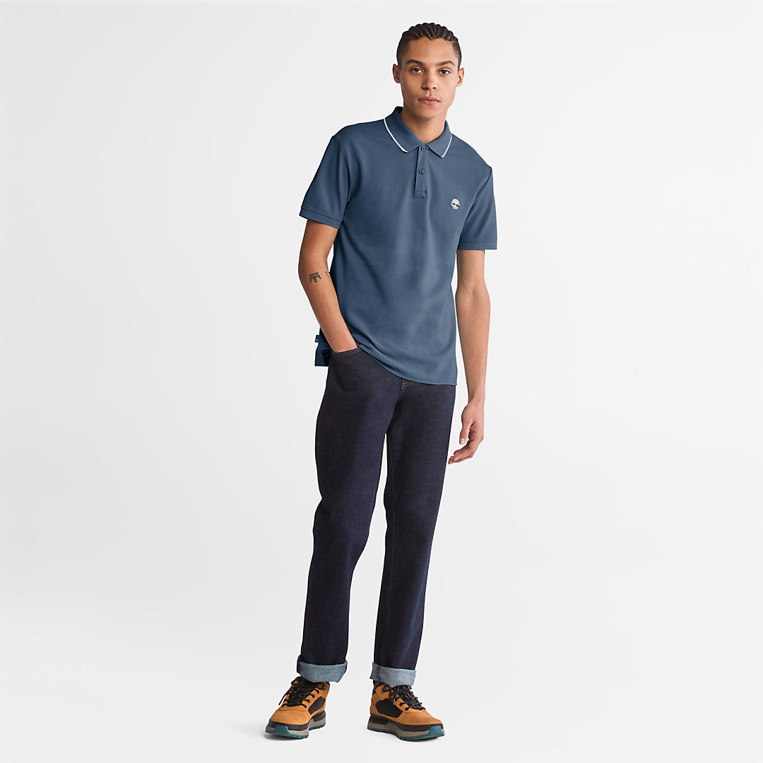 Mens Timberland Millers River Print-Collar Polo Shirt for Men in Blue