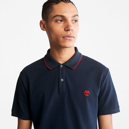 Mens Timberland Millers River Print-Collar Polo Shirt for Men in Navy