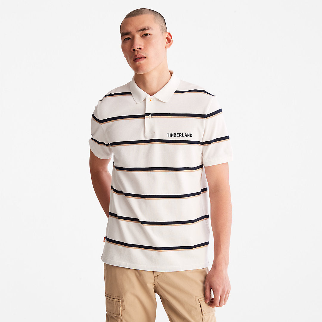 Mens Timberland Zealand River Striped Polo Shirt for Men in White