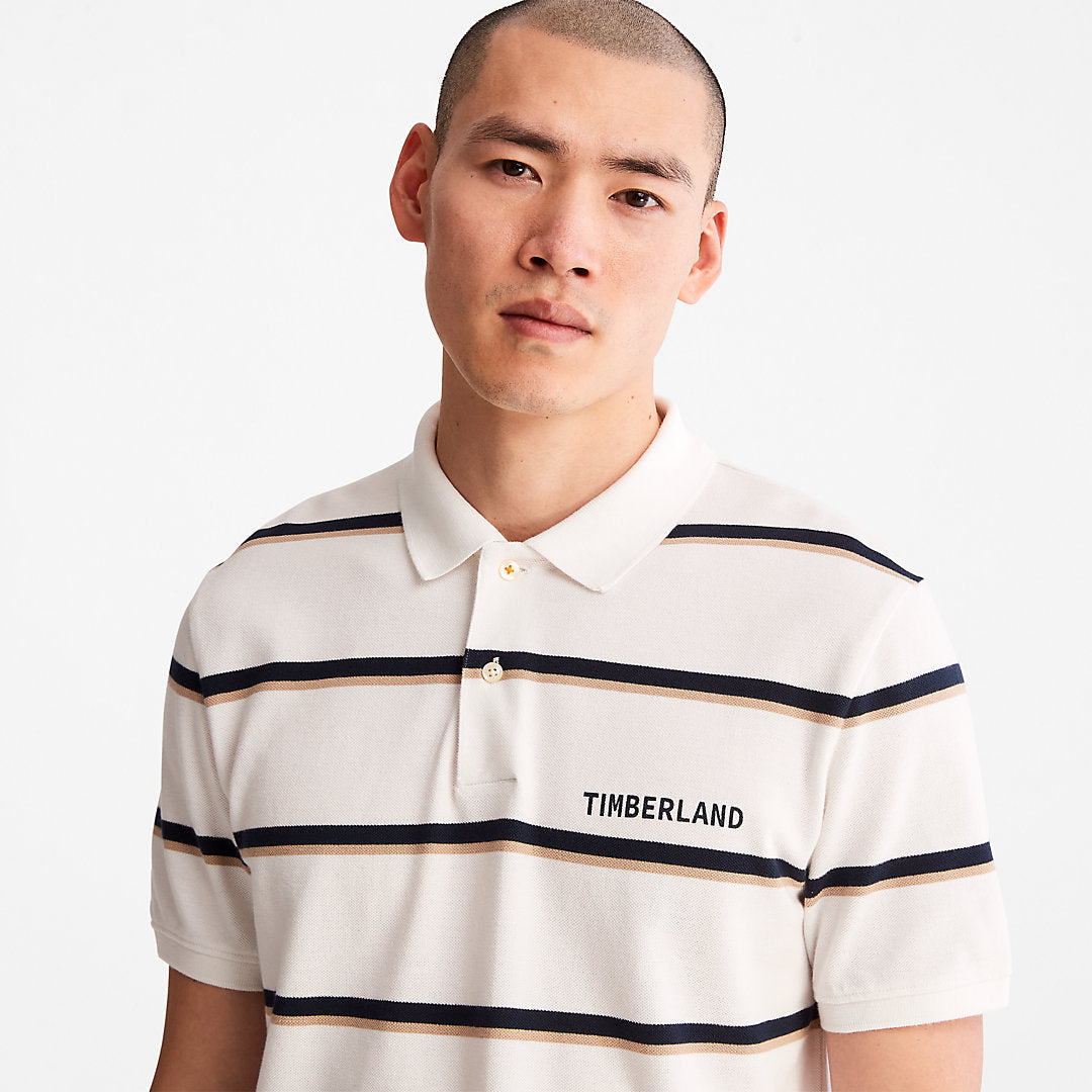 Mens Timberland Zealand River Striped Polo Shirt for Men in White