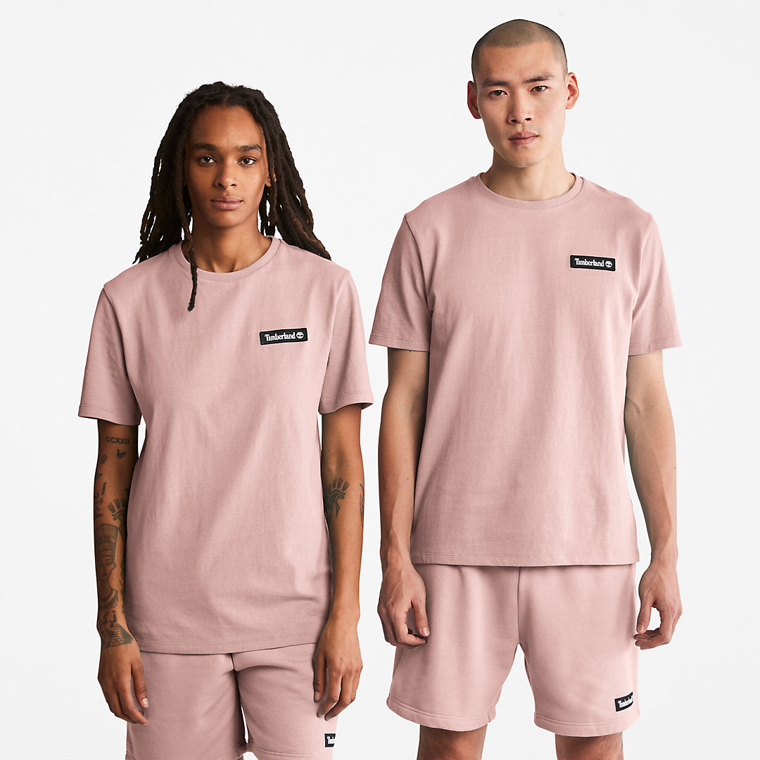 Mens Timberland All Gender Heavyweight Badge T-Shirt in Pink