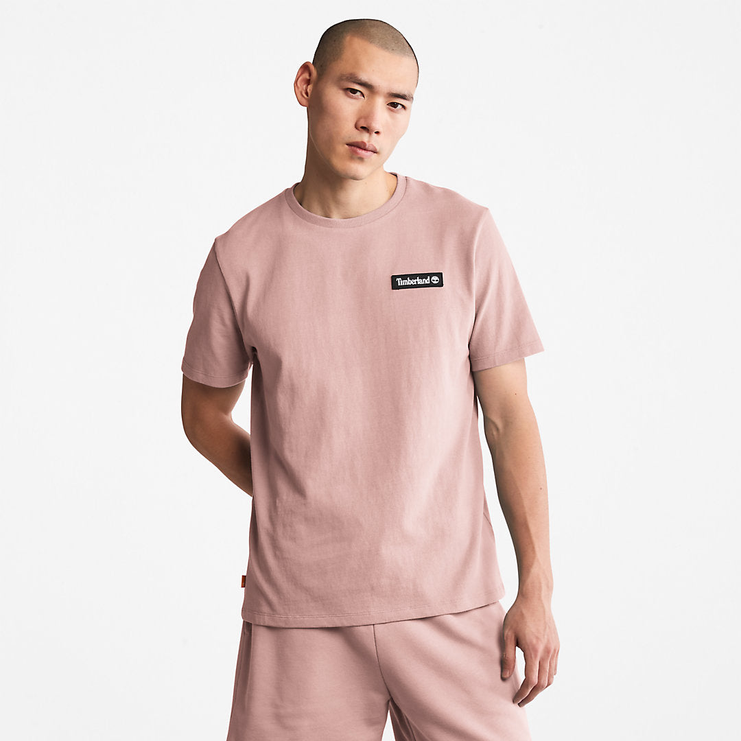 Mens Timberland All Gender Heavyweight Badge T-Shirt in Pink