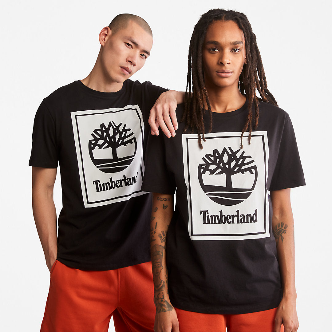 Mens Timberland Stack Logo T-Shirt for Men in Black/White