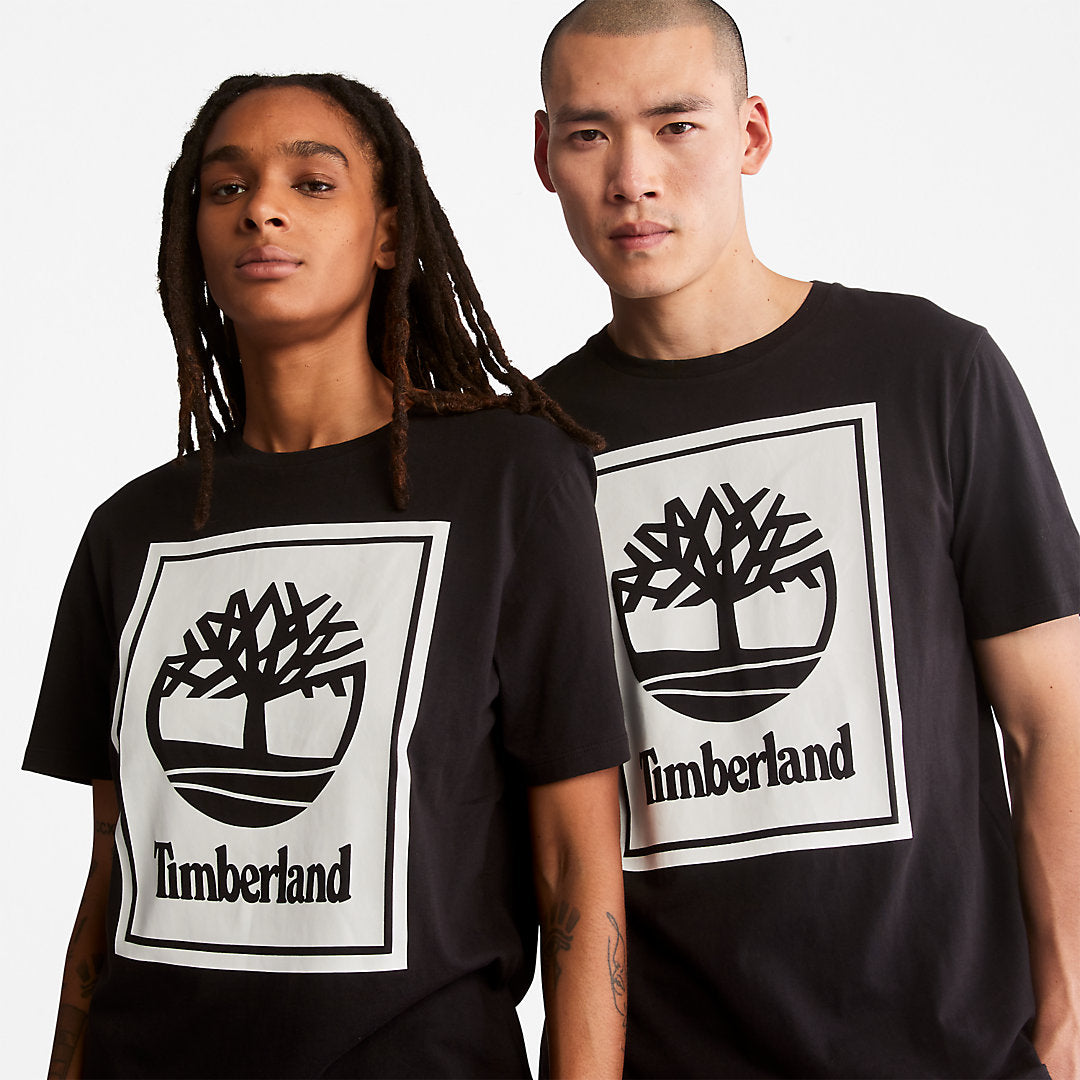 Mens Timberland Stack Logo T-Shirt for Men in Black/White