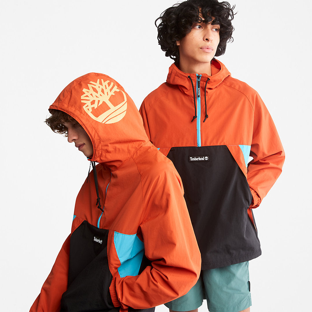 Mens Timberland DWR Zip-Neck Windbreaker for All Gender in Orange