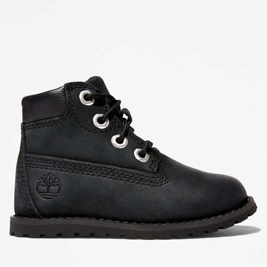 Kids Timberland Toddler Pokey Pine 6-Inch Side-Zip Boots in Monochrome Black