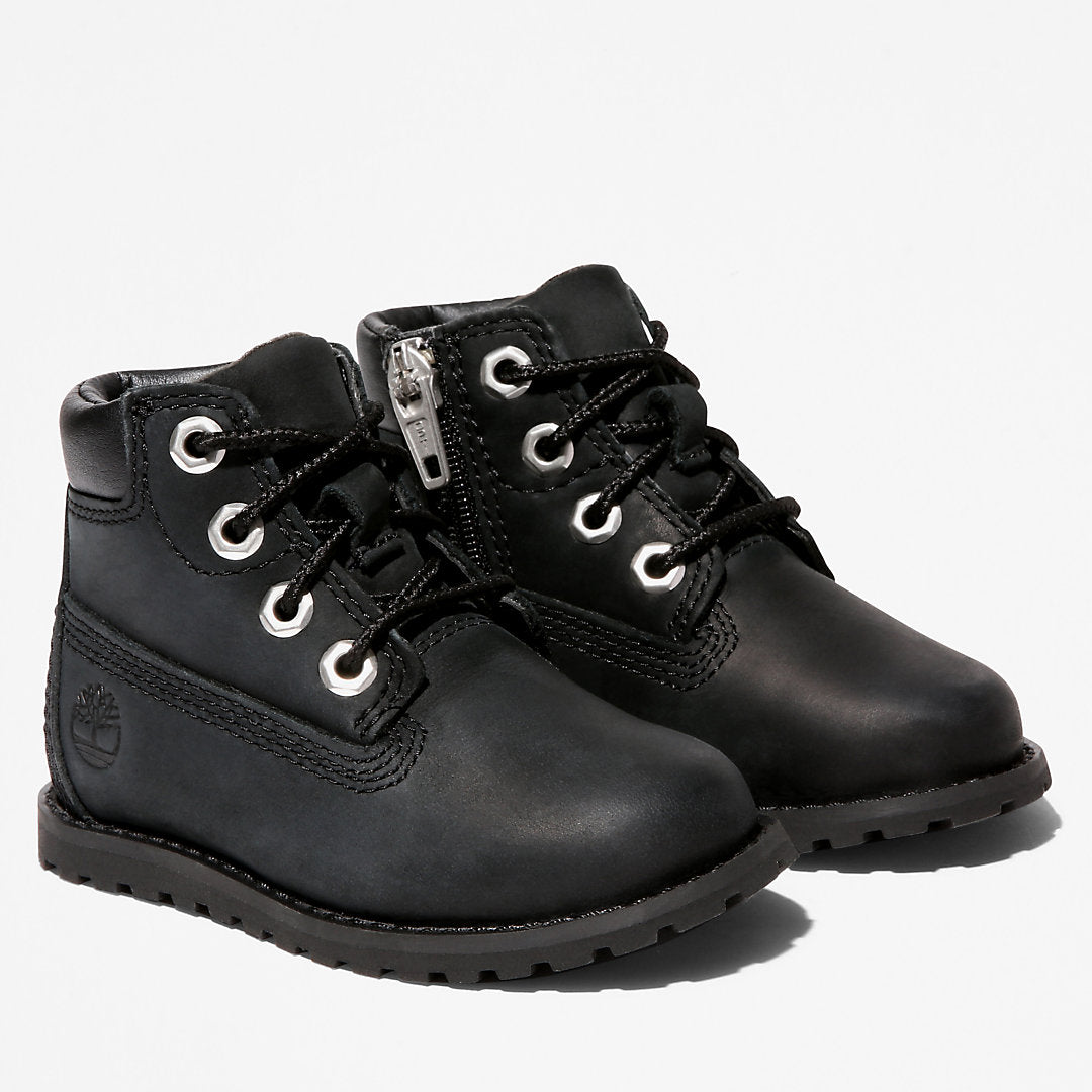 Kids Timberland Toddler Pokey Pine 6-Inch Side-Zip Boots in Monochrome Black