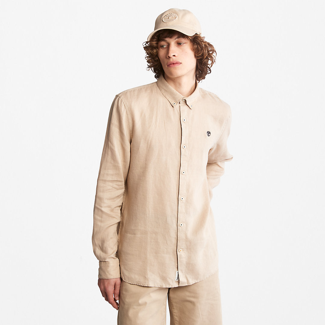 Mens Timberland Mill River Slim-Fit Linen Shirt for Men in Beige