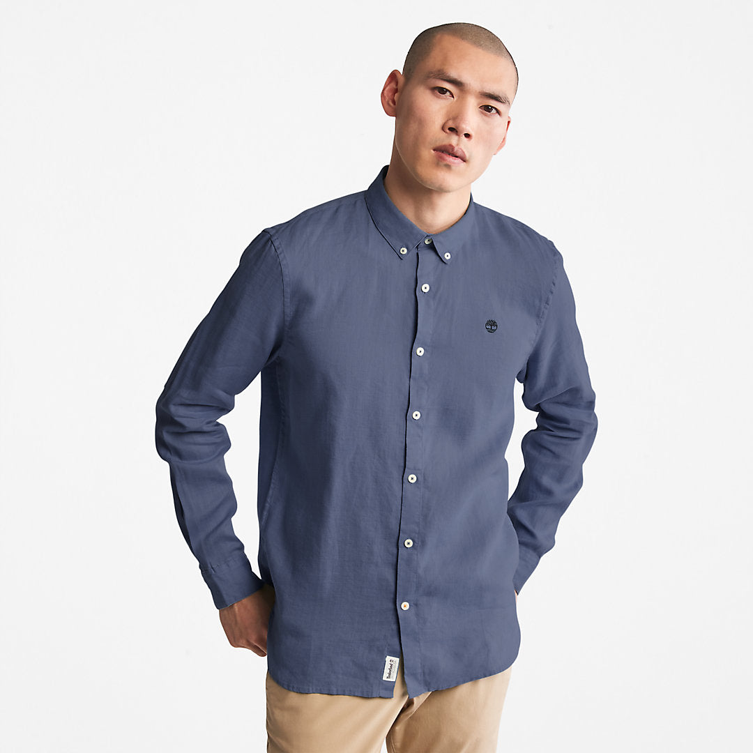 Mens Timberland Mill River Slim-Fit Linen Shirt for Men in Blue or Navy