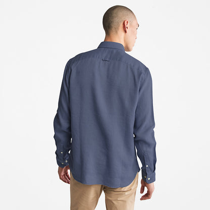 Mens Timberland Mill River Slim-Fit Linen Shirt for Men in Blue or Navy