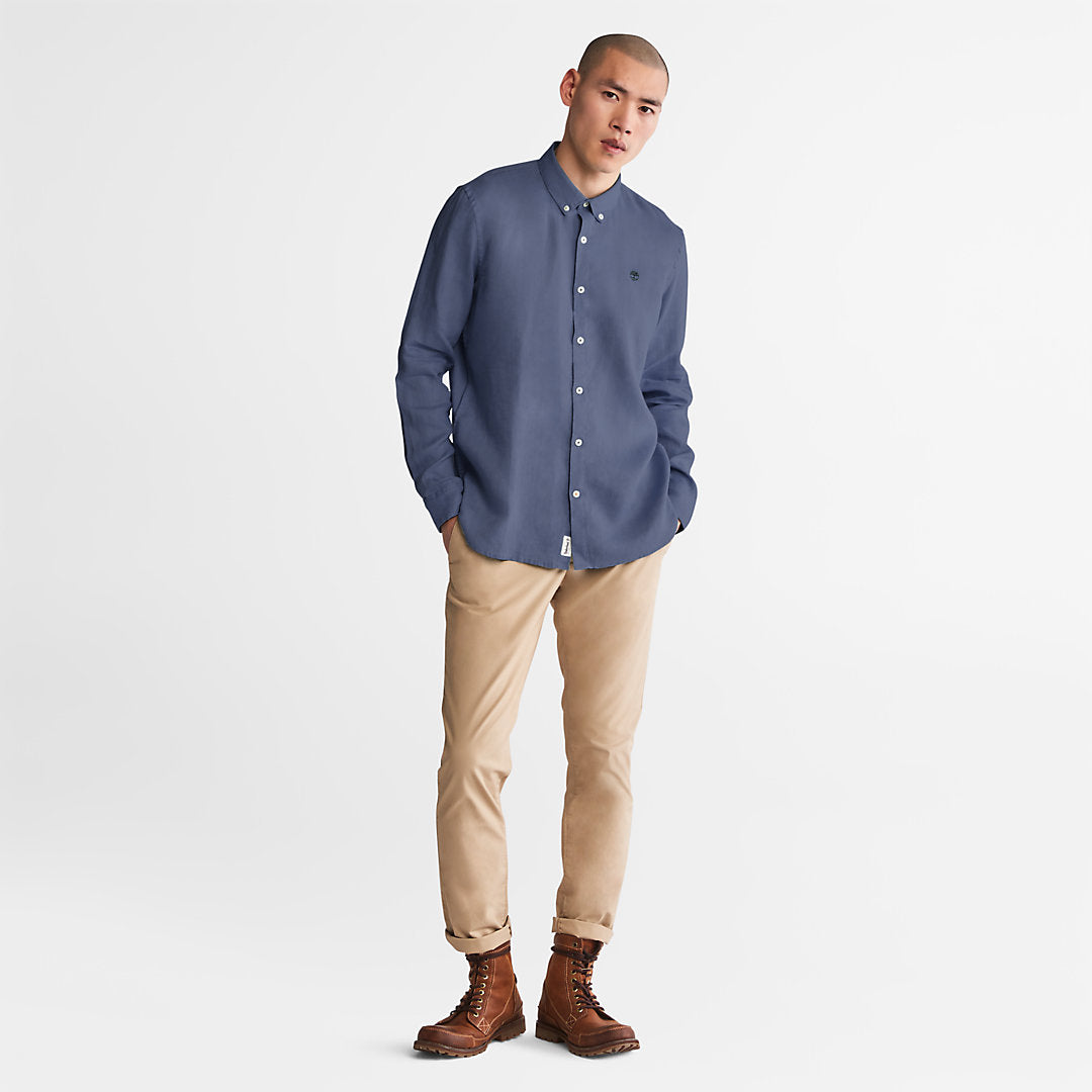 Mens Timberland Mill River Slim-Fit Linen Shirt for Men in Blue or Navy