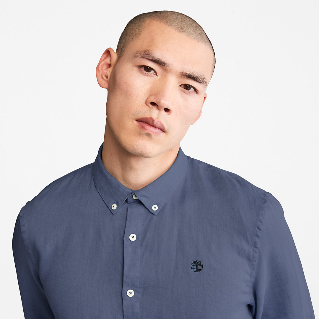 Mens Timberland Mill River Slim-Fit Linen Shirt for Men in Blue or Navy