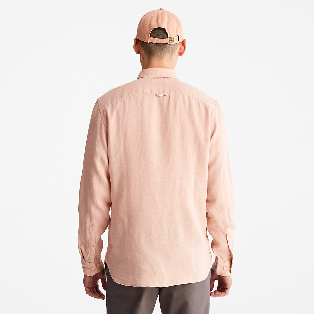 Mens Timberland Mill River Slim-Fit Linen Shirt for Men in Light Pink