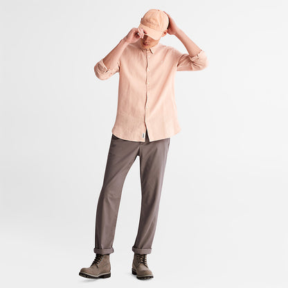 Mens Timberland Mill River Slim-Fit Linen Shirt for Men in Light Pink