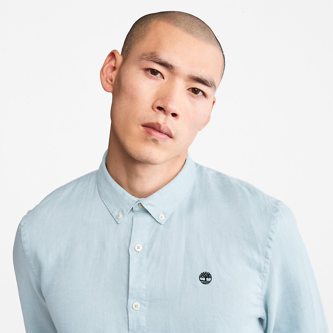 Mens Timberland Mill River LS Linen Shirt for Men in Light Blue