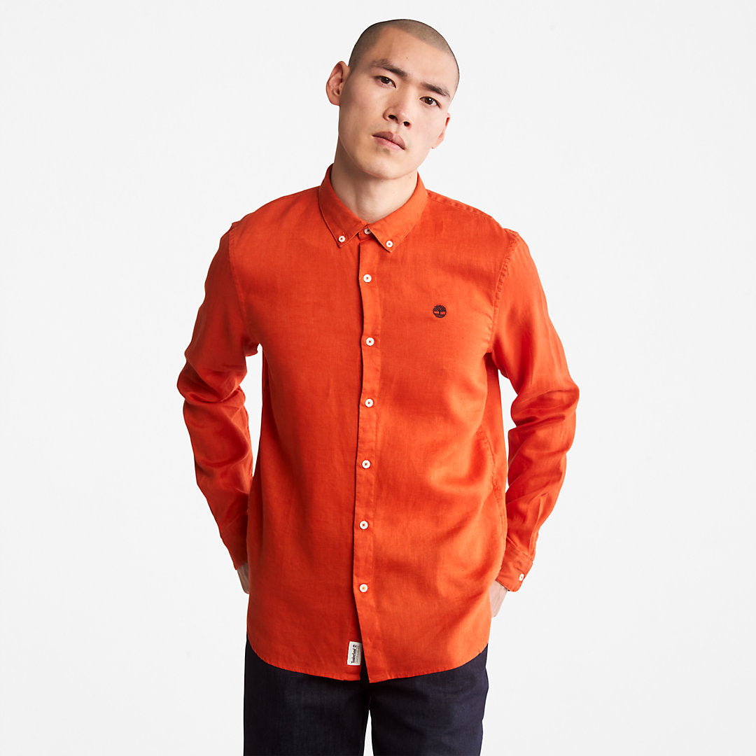 Mens Timberland Mill River Slim-Fit Linen Shirt for Men in Orange