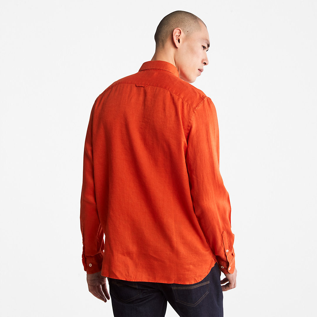 Mens Timberland Mill River Slim-Fit Linen Shirt for Men in Orange