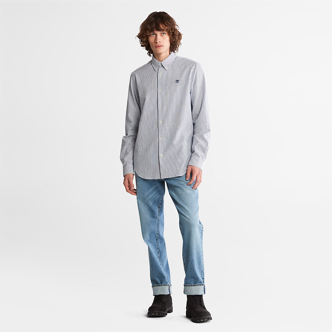 Mens Timberland Striped Seersucker Shirt for Men in Navy