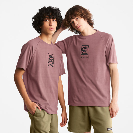 Mens Timberland Stacked Logo T-shirt for Men in Dark Pink