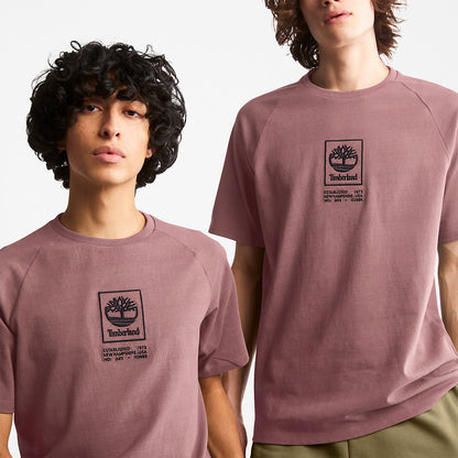 Mens Timberland Stacked Logo T-shirt for Men in Dark Pink