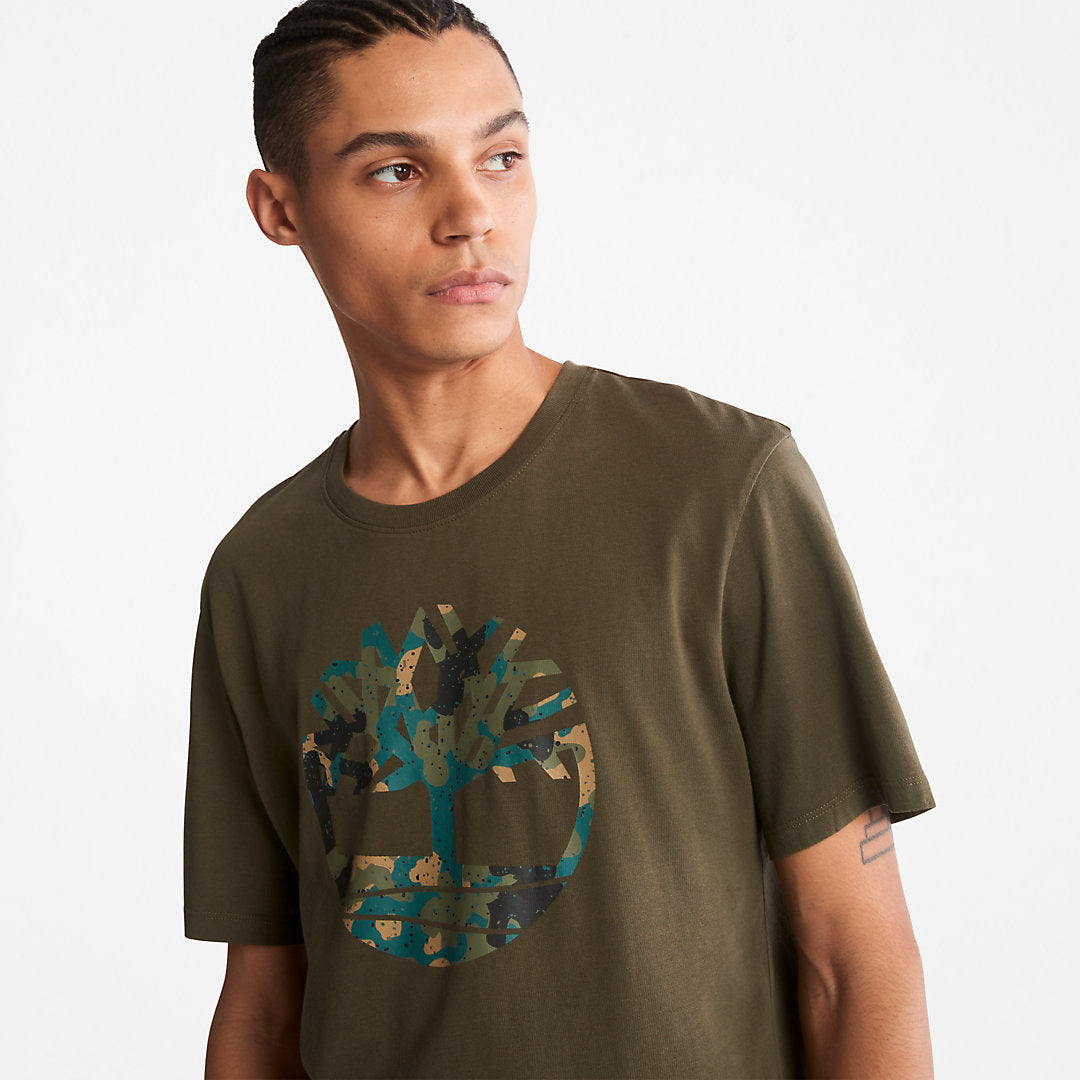 Mens Timberland Camo-Logo T-Shirt for Men in Dark Green