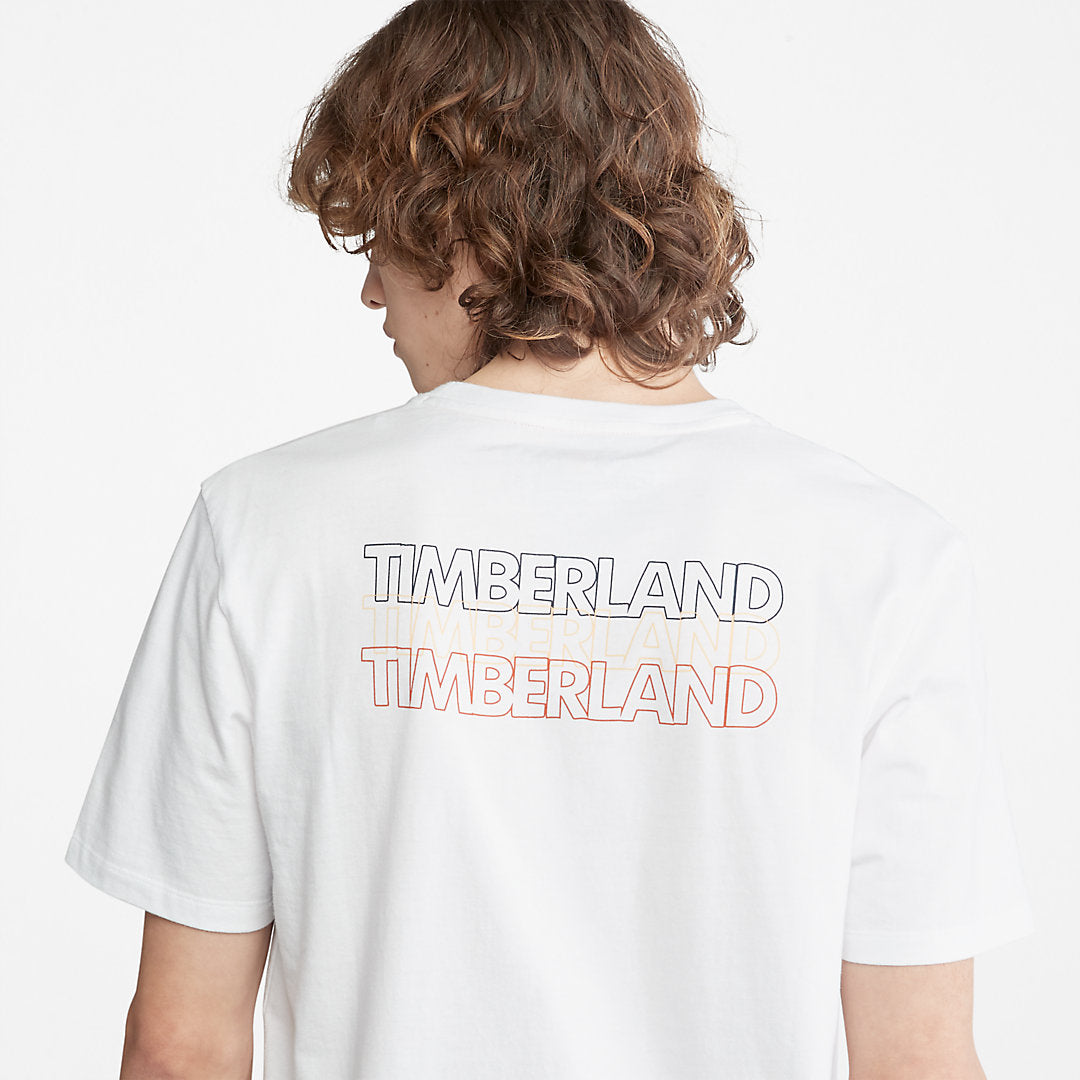 Mens Timberland Outdoor Heritage Stacked-Logo T-Shirt for Men in White