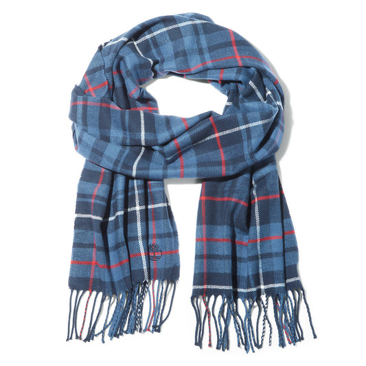 Mens Timberland Check Scarf with Gift Box for Men in Navy