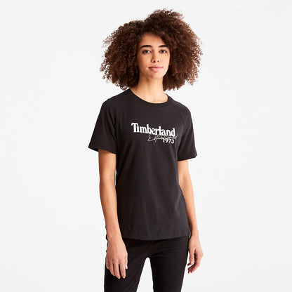 Womens Timberland Raglan-sleeve Logo T-Shirt for Women in Black