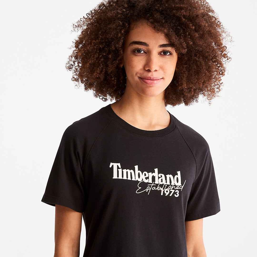 Womens Timberland Raglan-sleeve Logo T-Shirt for Women in Black