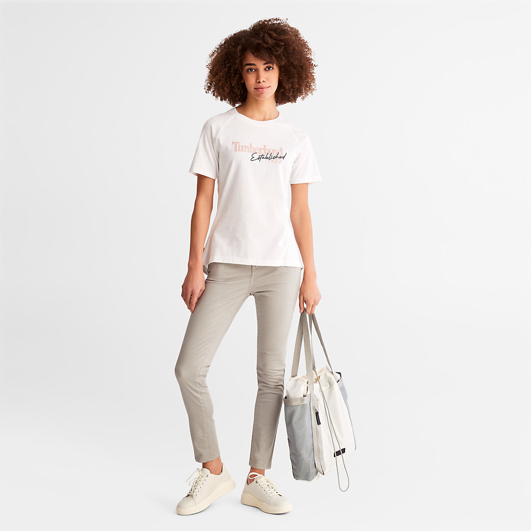 Womens Timberland Raglan-sleeve Logo T-Shirt for Women in White