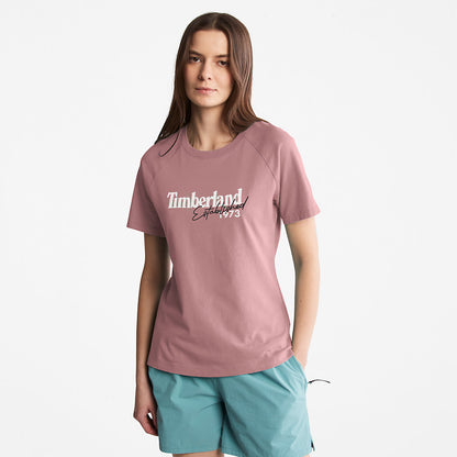 Womens Timberland Raglan-sleeve Logo T-Shirt for Women in Pink