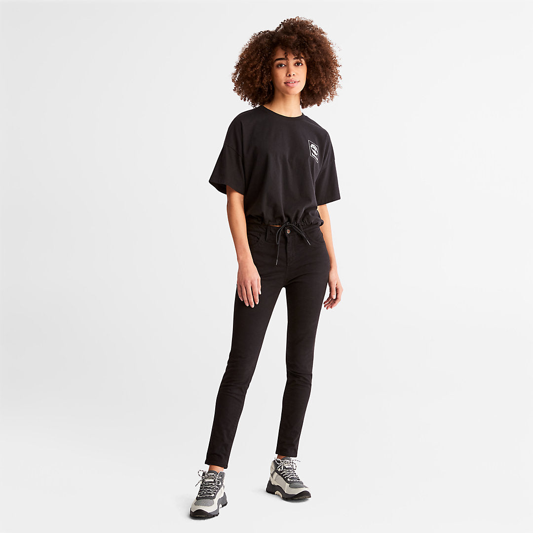 Womens Timberland Cropped T-Shirt with Drawstring Hem for Women in Black