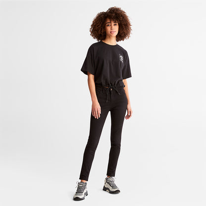 Womens Timberland Cropped T-Shirt with Drawstring Hem for Women in Black
