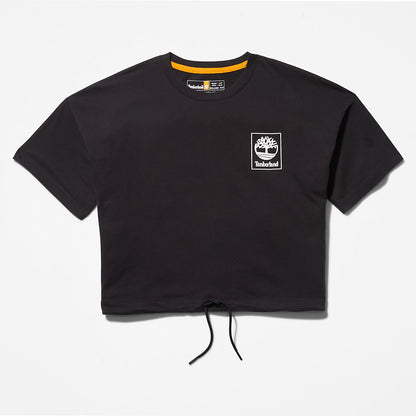 Womens Timberland Cropped T-Shirt with Drawstring Hem for Women in Black