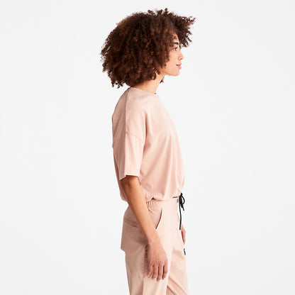 Womens Timberland Cropped T-Shirt with Drawstring Hem for Women in Pink