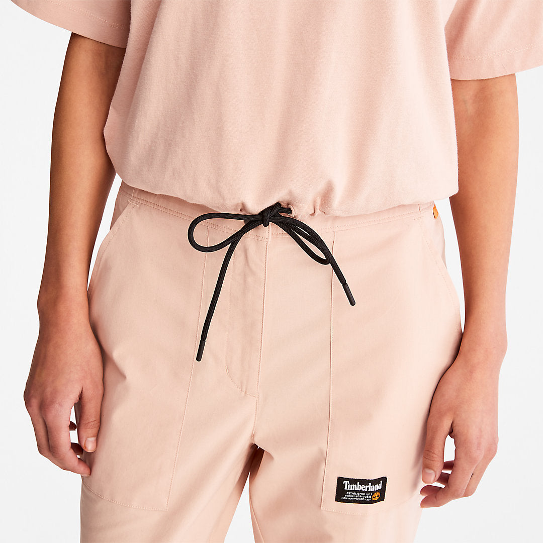 Womens Timberland Cropped T-Shirt with Drawstring Hem for Women in Pink