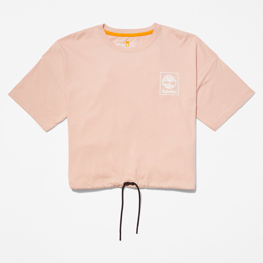 Womens Timberland Cropped T-Shirt with Drawstring Hem for Women in Pink