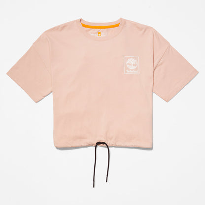 Womens Timberland Cropped T-Shirt with Drawstring Hem for Women in Pink